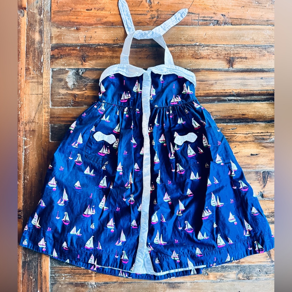 Janie and Jack Navy Sailboat Print Halter Dress